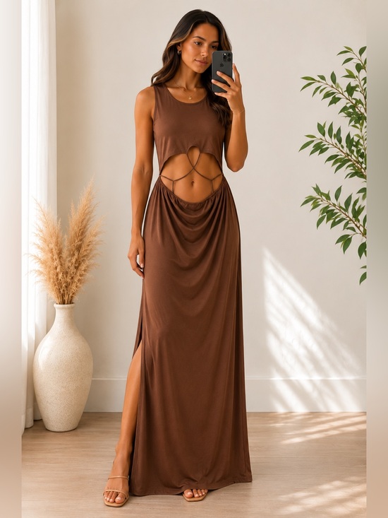 Derek Heart Dresses & Skirts - Derek Heart Brown Cutout Maxi Dress